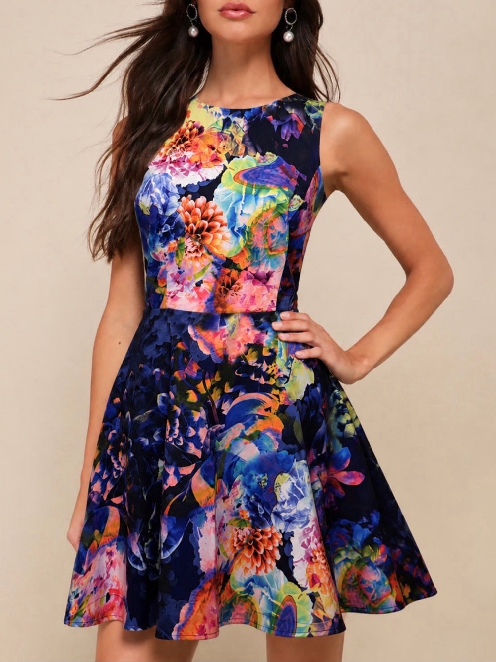 Bardot Vibrant Technicolor Floral Fit-and-Flare Dress Size 8